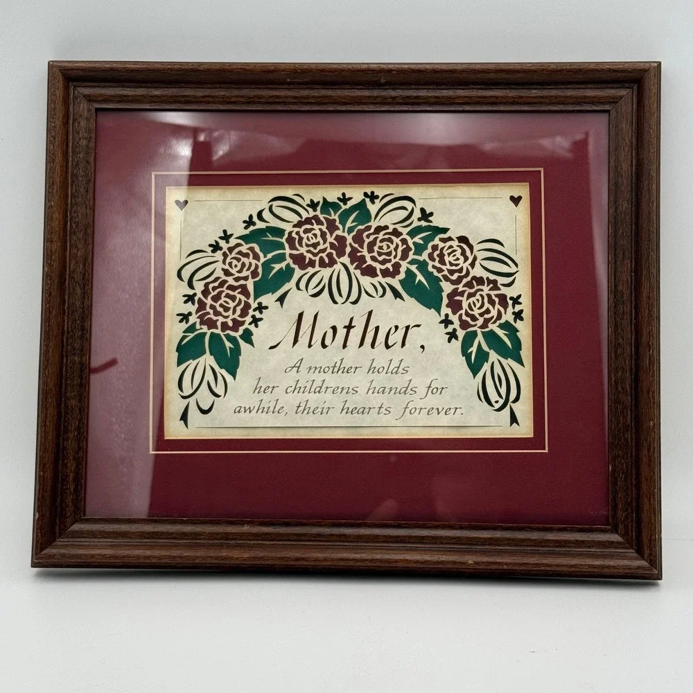 Mother Sentimental Framed Wall Art Floral Rose Quote Wood Frame 11x9 Burgundy